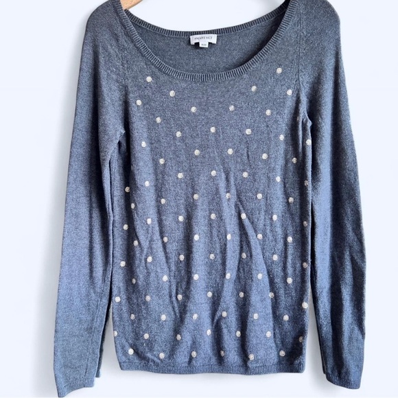 Smartset Womens Grey Gold Polka Dot Soft Cozy Scoop Neck Knit Sweater XS - Picture 2 of 6